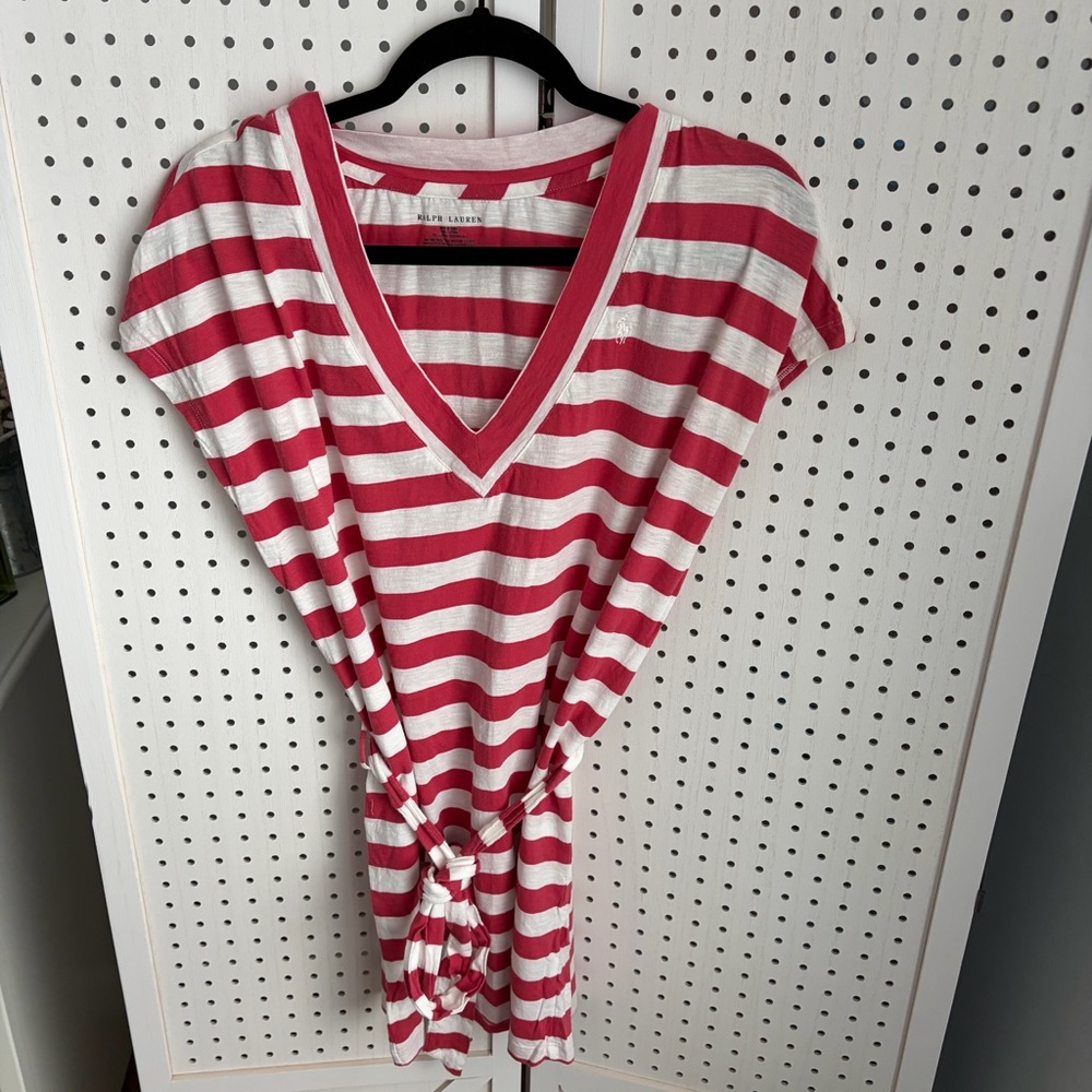 Ralph Lauren Red and White Striped Bathing Suit Cover Up